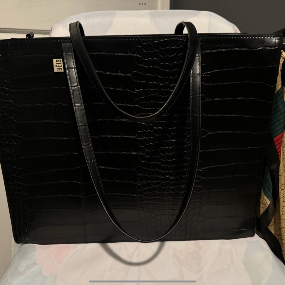 Beis Large Work Tote Original Release Black Croc